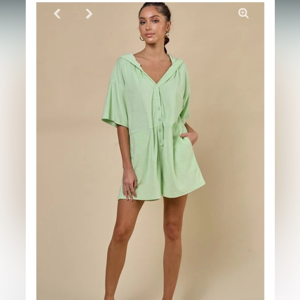 Women's Light Green Hooded Swim Cover-Up Romper